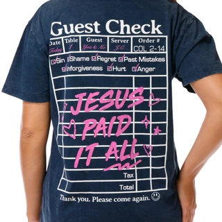 Thumbnail 3: Vintage threadz Juniors Jesus Paid All Guest Check List Graphic Tee 