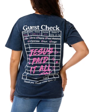 Thumbnail 1: Vintage threadz Juniors Jesus Paid All Guest Check List Graphic Tee 
