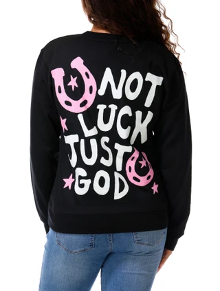 Thumbnail 1: Inspired Culture Juniors Not Luck Just God Horseshoe Graphic Sweatshirt 