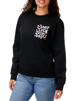 Thumbnail 3: Inspired Culture Juniors Not Luck Just God Horseshoe Graphic Sweatshirt 