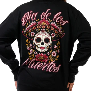 Thumbnail 2: Inspired Culture Juniors Dia De Los Muertos Graphic Crew Neck Sweater 
