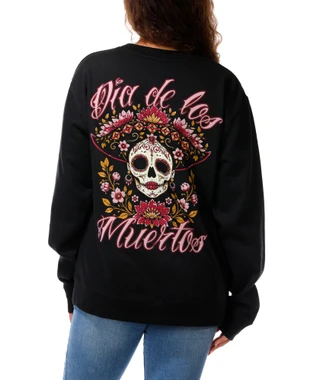 Thumbnail 1: Inspired Culture Juniors Dia De Los Muertos Graphic Crew Neck Sweater 