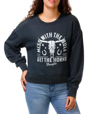 Thumbnail 1: Wrangler Juniors Western Graphic Crop Crew Neck Sweater 