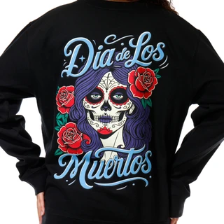 Thumbnail 3: Inspired Culture Juniors Dia De Los Muertos Graphic Crew Neck Sweater 