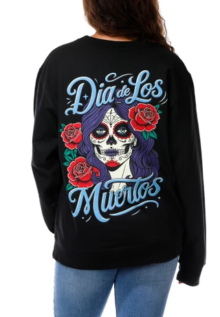 Thumbnail 1: Inspired Culture Juniors Dia De Los Muertos Graphic Crew Neck Sweater 