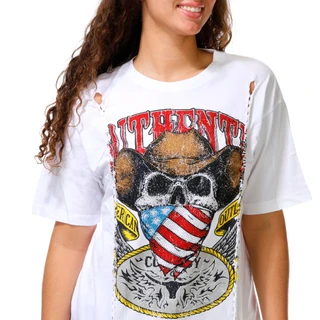 Thumbnail 3: Vintage threadz Juniors Rhinestone Braided Front Cowboy Skull Graphic Tee 