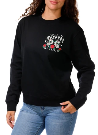 Thumbnail 2: Inspired Culture Juniors Dia De Los Muertos Graphic Crew Neck Sweater 