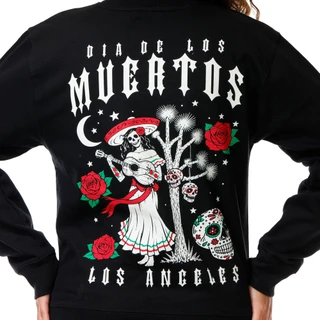 Thumbnail 3: Inspired Culture Juniors Dia De Los Muertos Graphic Crew Neck Sweater 