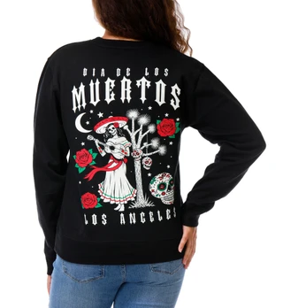 Thumbnail 1: Inspired Culture Juniors Dia De Los Muertos Graphic Crew Neck Sweater 