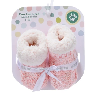 Thumbnail 1: Little Me Baby Girls Faux Fur Lined Knit Booties 