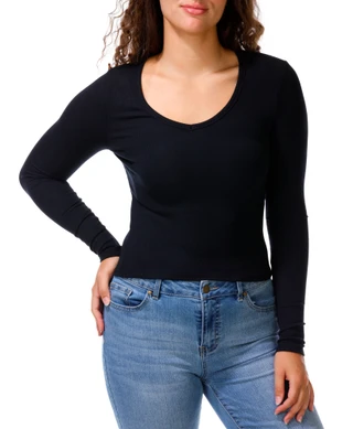 Thumbnail 1: Moral Society Juniors Long Sleeve V-Neck Ribbed Crop Sweater 