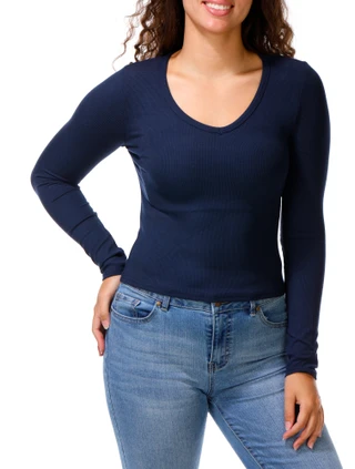 Thumbnail 1: Moral Society Juniors Long Sleeve V-Neck Ribbed Crop Sweater 