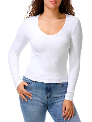 Thumbnail 1: Moral Society Juniors Long Sleeve V-Neck Ribbed Crop Sweater 