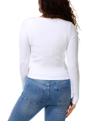 Thumbnail 3: Moral Society Juniors Long Sleeve V-Neck Ribbed Crop Sweater 
