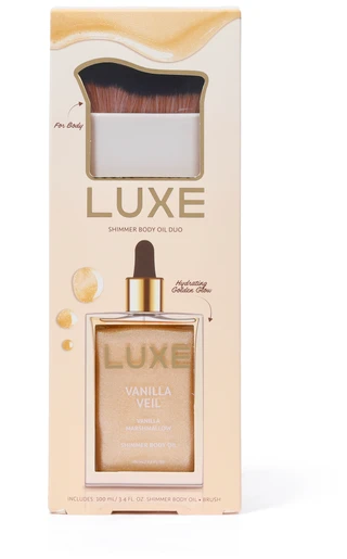 Thumbnail 1: Luxe 3.4 oz Vanilla Veil Shimmer Body Oil w/ Brush 