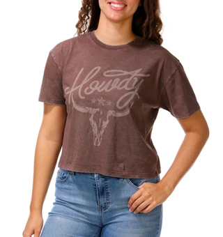 Thumbnail 1: Vintage threadz Juniors Howdy Steer Skull Graphic Crop Tee 