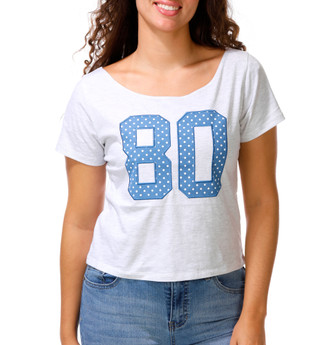 Thumbnail 1: Organic Collective Juniors Polka Dot 80 Off Shoulder Crop Tee 