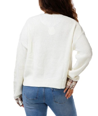 Thumbnail 2: Riley & Rae Juniors Long Sleeve Plaid Cuff Cable Knit Sweater 