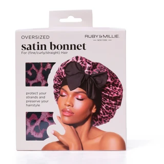Thumbnail 1: RUBY + MILLIE Oversized Animal Print Satin Bonnet  