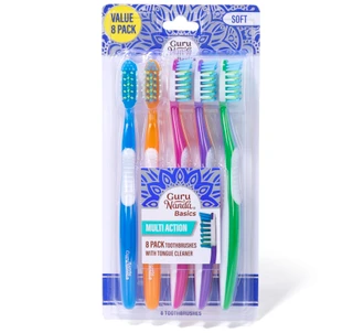 Thumbnail 1: Guru Nanda 8 Pk Soft Toothbrushes w/ Tongue Cleaner 