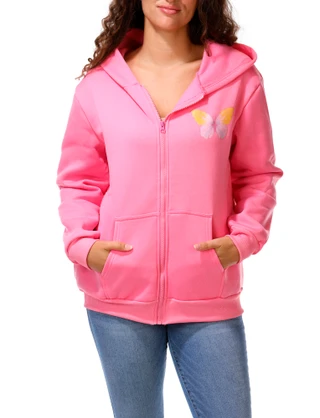 Thumbnail 2: Comfort Lane Juniors Inspirational Butterfly Graphic Full Zip Hoodie 