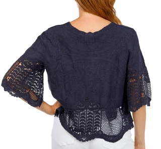 Thumbnail 2: Democracy Women's Scalloped V-Neck Daisy Motif Crochet Top 
