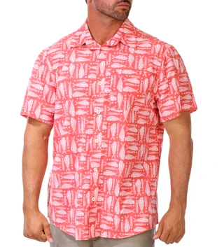 Thumbnail 2: REEL LEGENDS Men's Short Sleeve Beachside Tribal Print Button Up Shirt  
