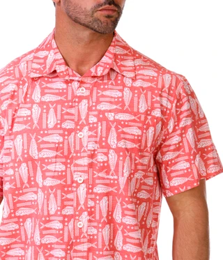 Thumbnail 5: REEL LEGENDS Men's Short Sleeve Beachside Tribal Print Button Up Shirt  