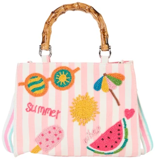Thumbnail 1: SOL AND MER Summer Vibes Mini Tote Bag with Bamboo Handles 