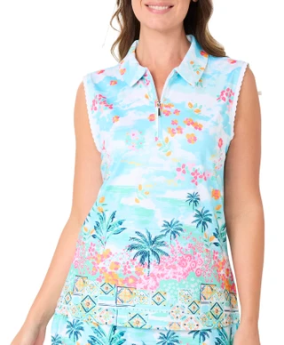 Thumbnail 5: Coral Bay Golf Women's Sleeveless Scalloped Detail 1/4 Zip Golf Polo 