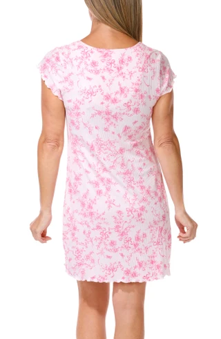 Thumbnail 3: Laura Ashley Women's Pink Bows Ribbed Short Sleeve Henley Sleepshirt 