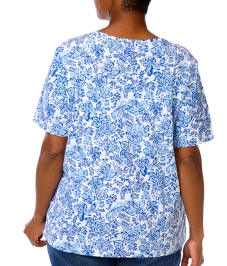 Thumbnail 2: Coral Bay Plus Split Henley Lilly Blooms Print Tee 