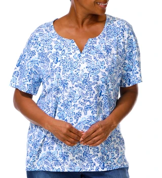 Thumbnail 1: Coral Bay Plus Split Henley Lilly Blooms Print Tee 