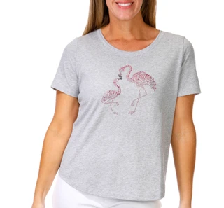 Thumbnail 1: Coral Bay Petite Scoop Flamingo Duo Bling Tee 
