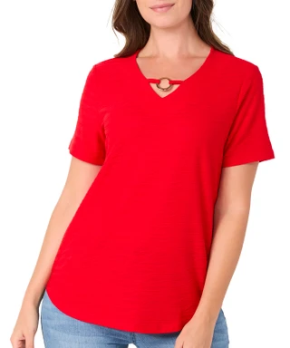 Thumbnail 1: Coral Bay Petite Split Neck Knit Tee 