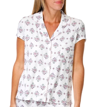 Thumbnail 2: Laura Ashley Women's Ribbed Short Sleeve Top and Short Sleep Set 