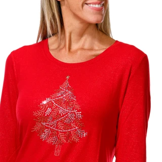 Thumbnail 2: Coral Bay Women's Scoop Neck Christmas Tree Bling Tee 