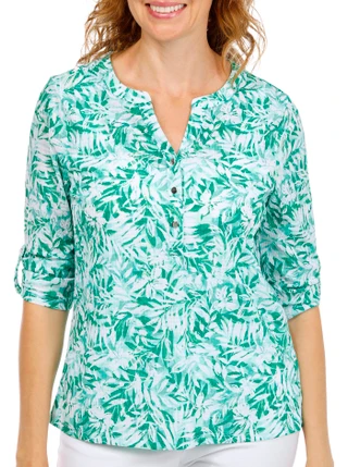 Thumbnail 1: Coral Bay Petite 3Q Sleeve Henley Waffle Top 