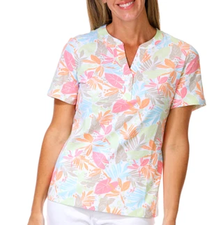 Thumbnail 1: Coral Bay Petite 2-Button Placket Henley Print Tee 