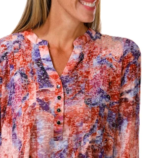 Thumbnail 2: VeraRose Women's 3/4 Sleeve Abstract Print Henley Tunic Top 