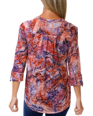 Thumbnail 3: VeraRose Women's 3/4 Sleeve Abstract Print Henley Tunic Top 