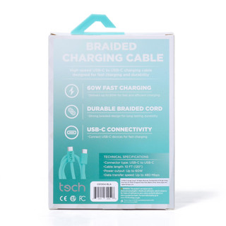 Thumbnail 2: tech 10 ft USB-C to USB-C Braided Charging Cable 