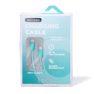 Thumbnail 1: tech 10 ft USB-C to USB-C Braided Charging Cable 