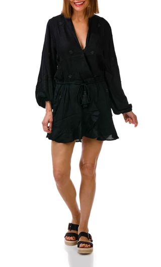 Thumbnail 1: SURF GYPSY Women's Long Sleeve Beaded Star Mini Dress  