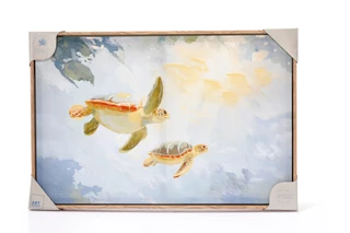 Thumbnail 1: Hammock & Harbor 24x16 Coastal Flying Turtles Framed Canvas Wall Art 