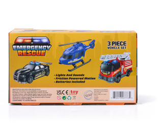 Thumbnail 3: Brooklyn Lollipop 3 Pc Lights & Sounds Emergency Rescue Vehicle Set 
