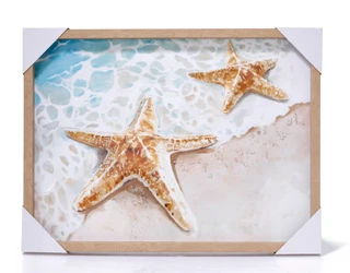 Thumbnail 1: 24x18 Coastal Starfish with Sea Glass Framed Wall Art 
