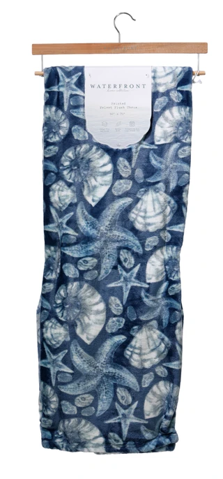 Thumbnail 1: WATERFRONT 50x70 Coastal Seashell Velvet Plush Throw 