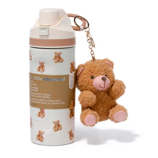 Thumbnail 1: A little obsessed 16 oz Stainless Steel Water Bottle w/ Bear Keychain 