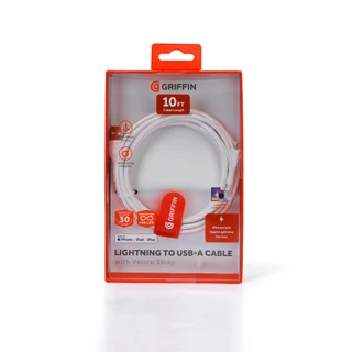 Thumbnail 1: Griffin 10 ft Lighting To USB-A Cable w/ Velcro Strap 